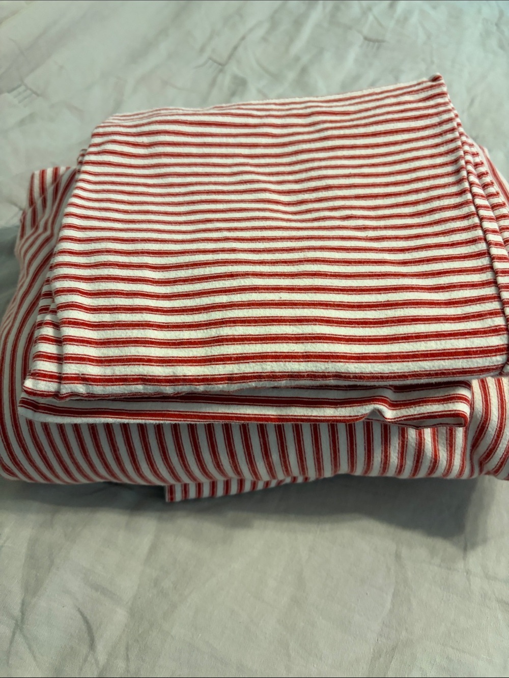 Threshold Red White Striped Flannel KING Bedding Set flat fitted 2 shams Holiday